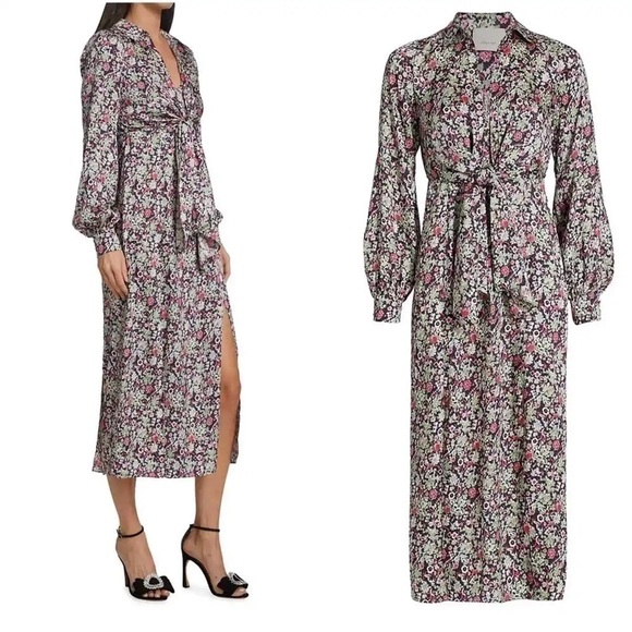 NWT Cinq a Sept Quin Floral Tie Midi Dress - Picture 8 of 8